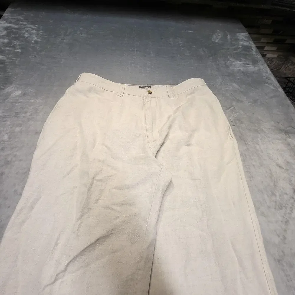 St. John's Bay Pants Mens 38x29 Beige Chino Relaxed Fit Linen Cotton Pockets